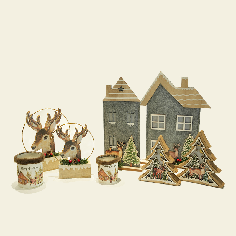 Holz-Weihnachtsbaum-Elch-Ornament-Set