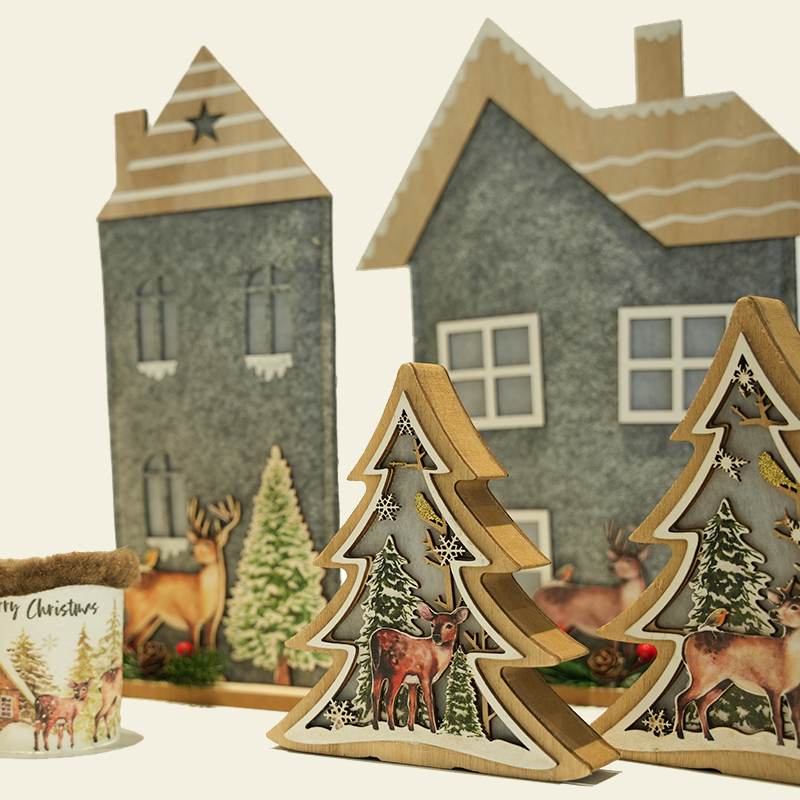 Holz-Weihnachtsbaum-Elch-Ornament-Set