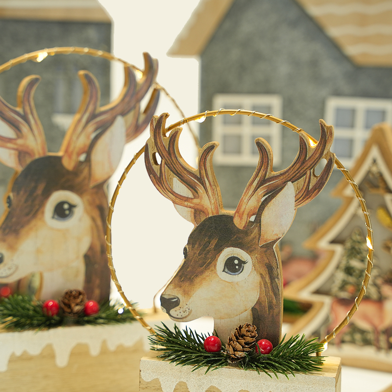 Holz-Weihnachtsbaum-Elch-Ornament-Set