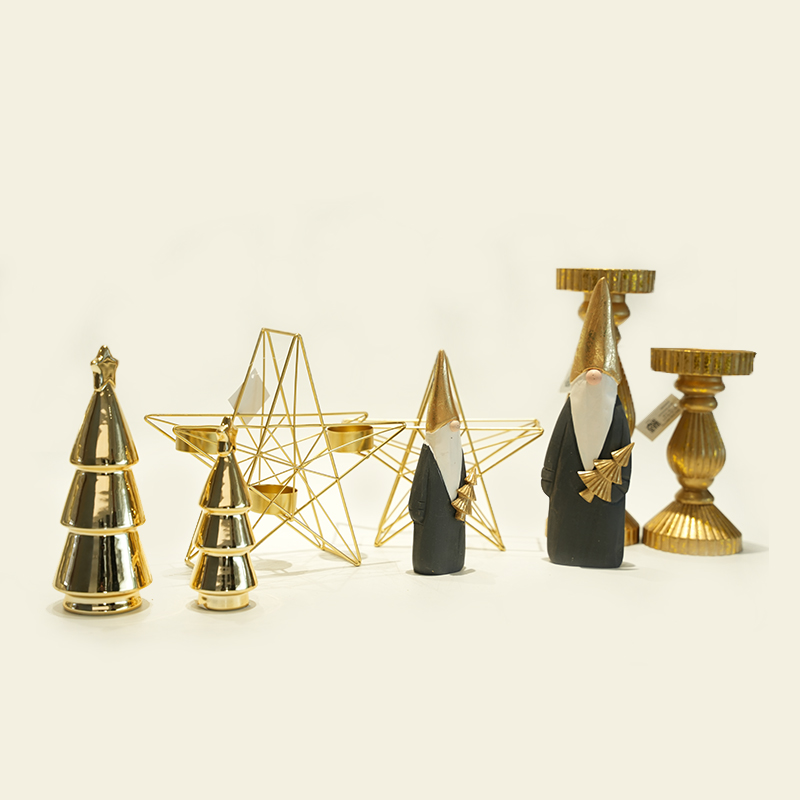 Goldene Keramik-Weihnachtsmann-Figuren, Weihnachtsschmuck