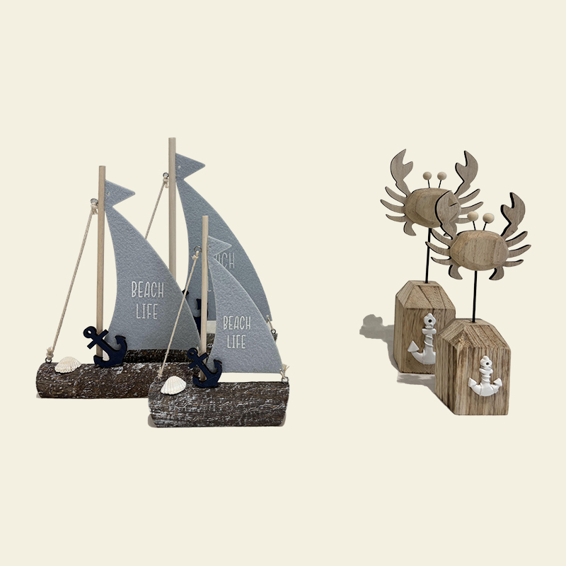 Hölzernes Segelboot-Krabben-Marineornament